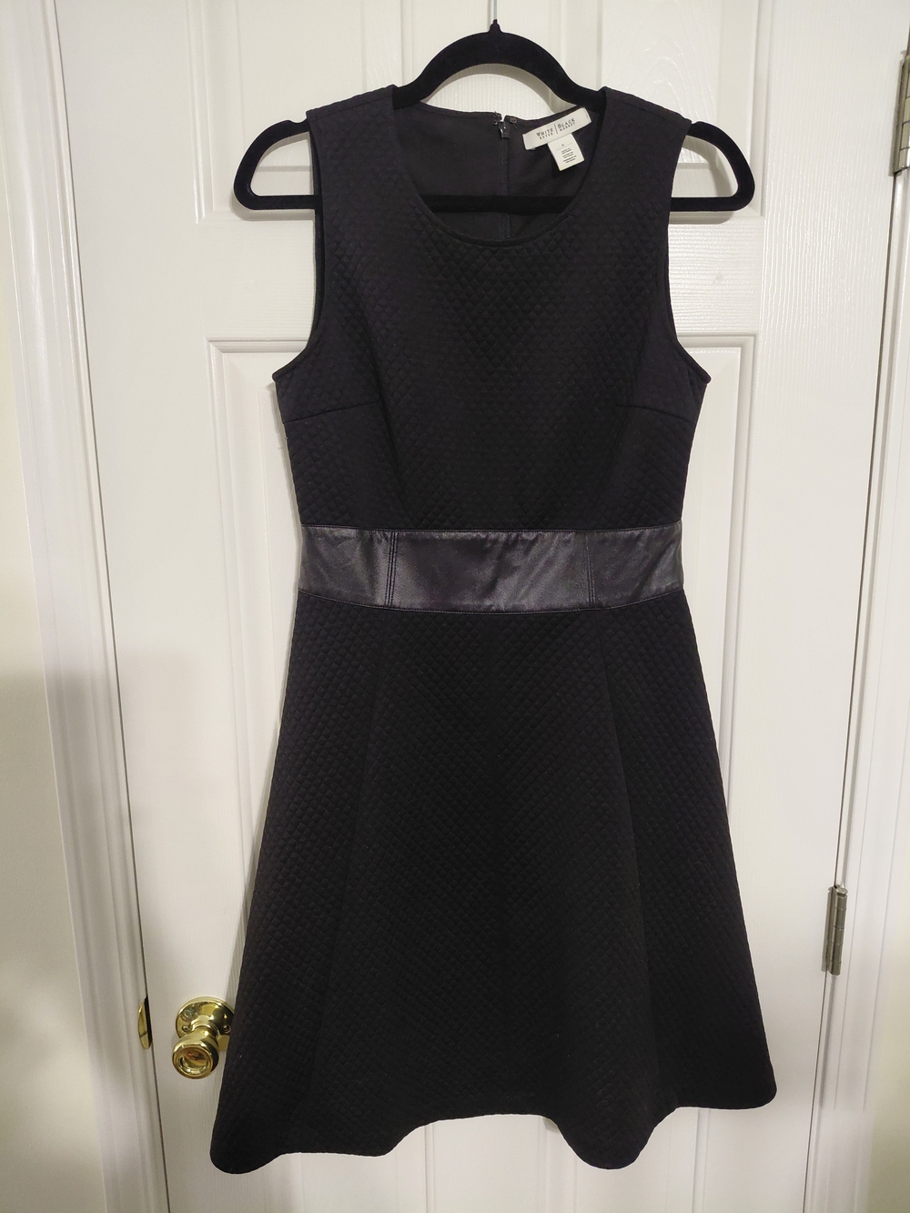 White House Black Market Black Sleeveless Fit-and-Flare Dress with Waist Panel